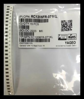 7 Weerstanden 1206 Algemene Met een laag bedekken 1KΩ ± 1% van duimdia reel thick film chip