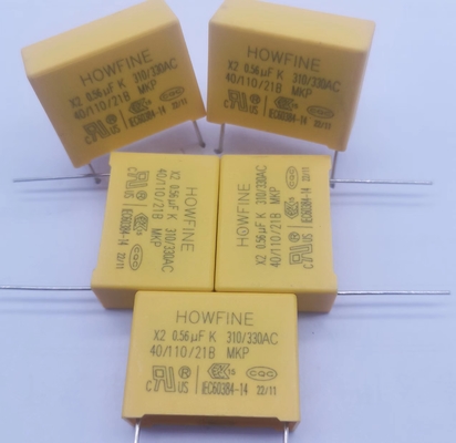 De gele Condensator mpx-X2 0.56UF 310V-330V P22.5MM van de Kleurenveiligheid