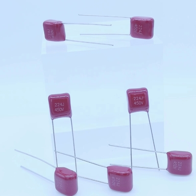 De rode Gemetalliseerde Kleine Condensator 220nF 450VDC van de Polypropyleenfilm